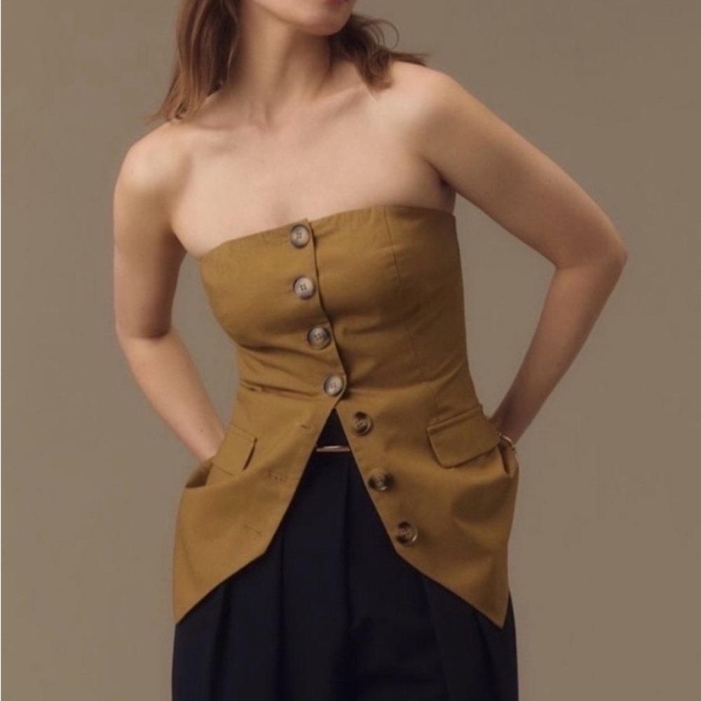 Anthropologie Strapless Button-Front Top